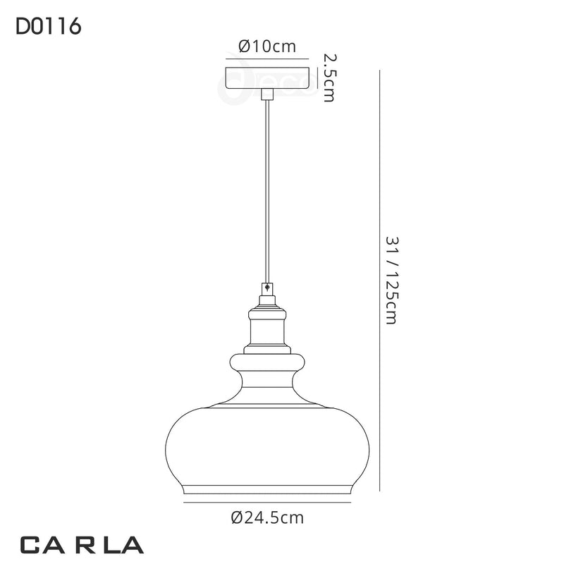 Deco Carla Single Pendant 1 Light E27 Polished Chrome/Clear Glass • D0116