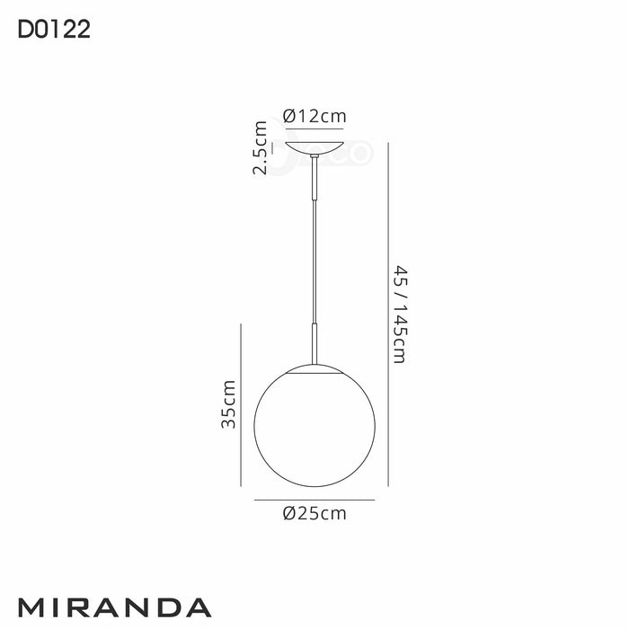 Deco Miranda Small Ball Pendant 1 Light E27 Satin Nickel Suspension With Frosted White Glass Globe • D0122