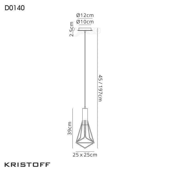 Deco Kristoff Single Pendant 1 Light E27 Black • D0140