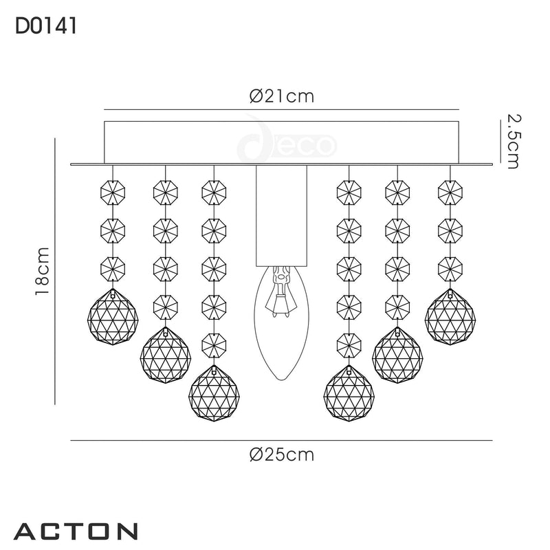 Deco Acton Flush Ceiling 1 Light E14, 250mm Round, Polished Chrome/Sphere Crystal • D0141