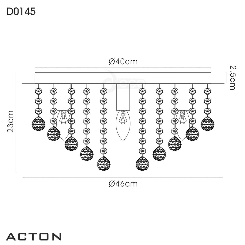 Deco Acton Flush Ceiling 5 Light E14, 460mm Round, Polished Chrome/Sphere Crystal • D0145