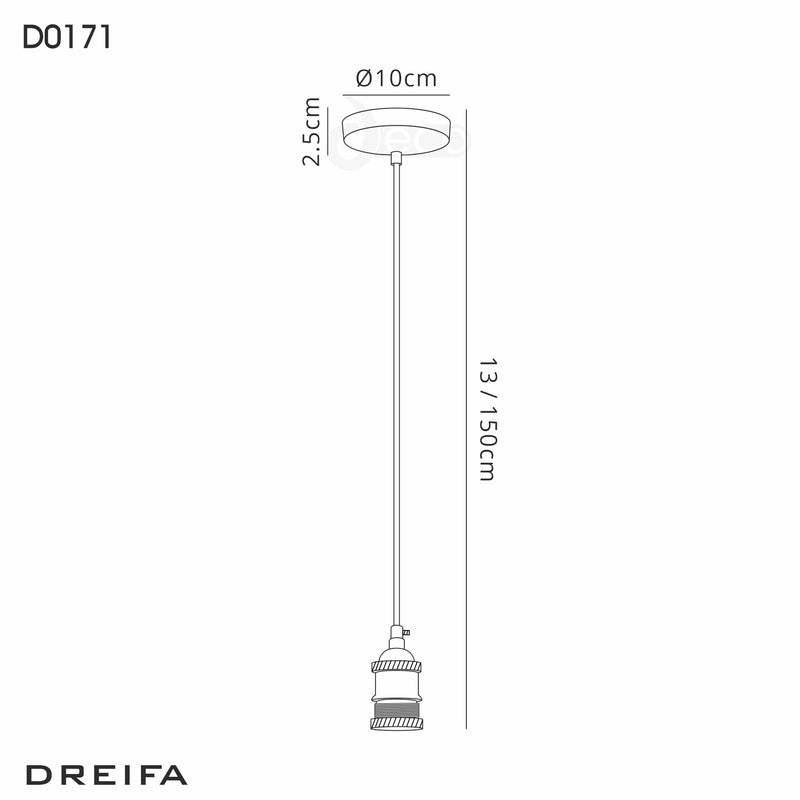 Deco Dreifa 1.5m Suspension Kit 1 Light Gun Metal/Black Braided Cable, E27 Max 60W (Maximum Load 2kg) • D0171