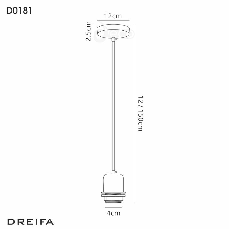 Deco Dreifa 1.5m Suspension Kit 1 Light White/White Cable, E27 Max 60W (Maximum Load 2kg) • D0181