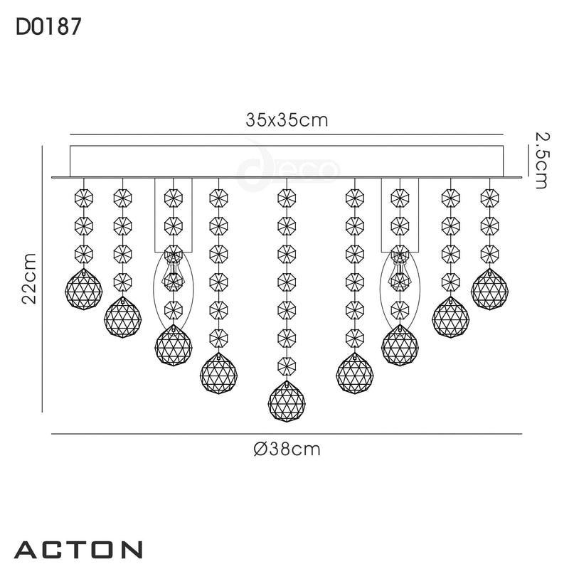 Deco Acton Flush Ceiling 4 Light E14, 380mm Round, Antique Brass/Sphere Crystal • D0187