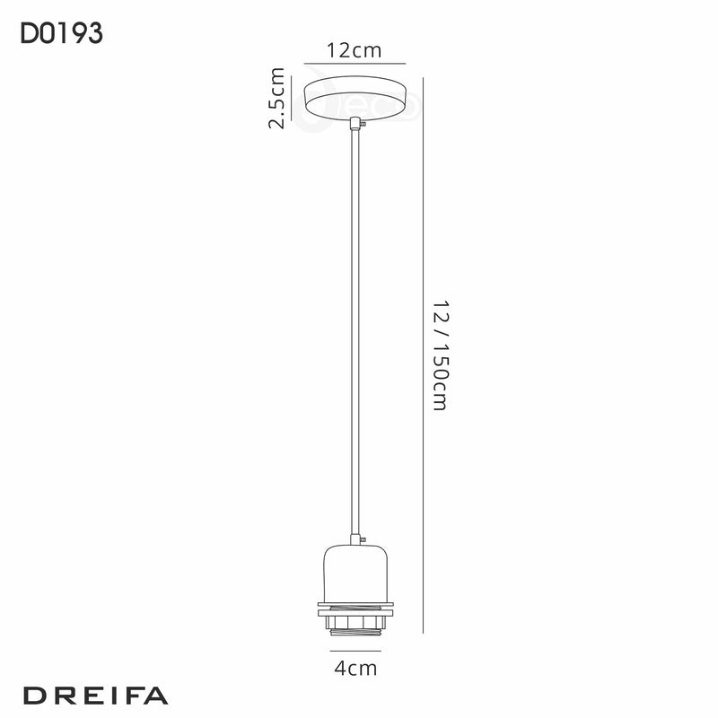 Deco Dreifa 1.5m Suspension Kit 1 Light Black/Black Cable, E27 Max 60W (Maximum Load 2kg) • D0193
