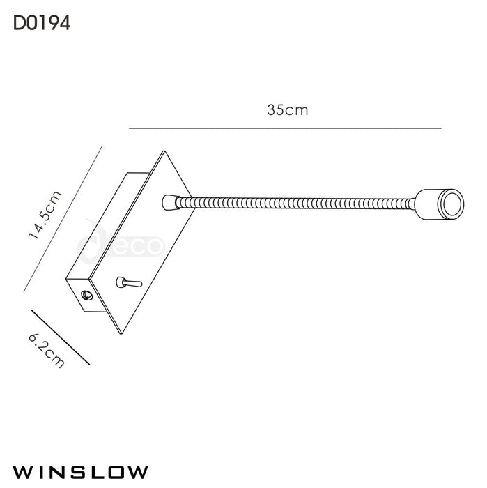 Deco Winslow 3W LED Cylinder Head Wall Lamp With Flexible Arm, Beam 45 Deg, Switch On Base, Polished Chrome, 3yrs Warranty • D0194