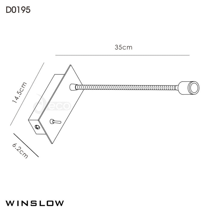 Deco Winslow 3W LED Cylinder Head Wall Lamp With Flexible Arm, Beam 45 Deg, Switch On Base, Antique Brass, 3yrs Warranty • D0195