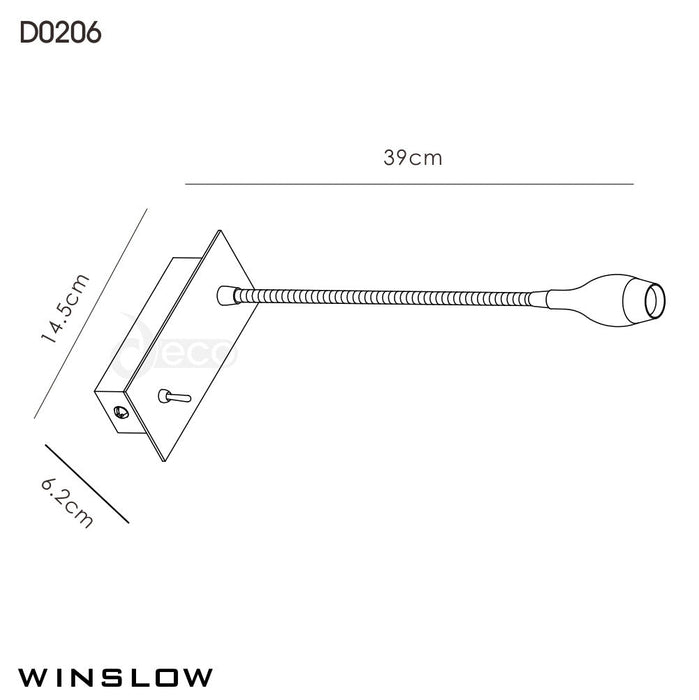 Deco Winslow 3W LED Oval Head Wall Lamp With Flexible Arm, Beam 45 Deg, Switch On Base, Satin Nickel, 3yrs Warranty • D0206