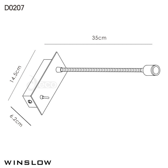 Deco Winslow 3W LED Cylinder Head Wall Lamp With Flexible Arm, Beam 45 Deg, Switch On Base, Satin Nickel, 3yrs Warranty • D0207