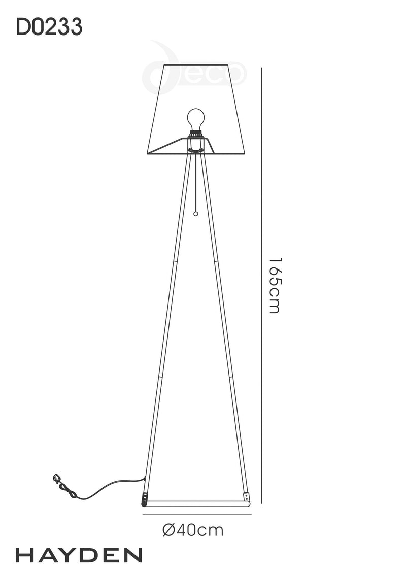 Deco Hayden Floor Lamp 1 Light E27 Matt Black c/w Black Fabric Shade • D0233