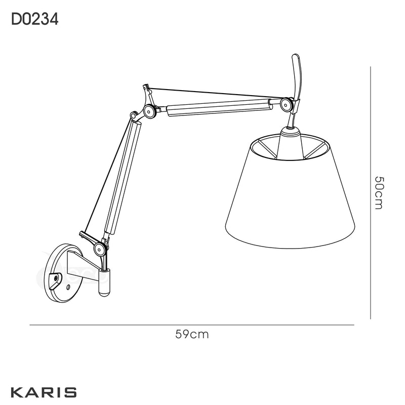 Deco Karis Adjustable Switched Wall Light 1 Light E27 Silver/Polished Chrome c/w Cream Pearl Shade • D0234