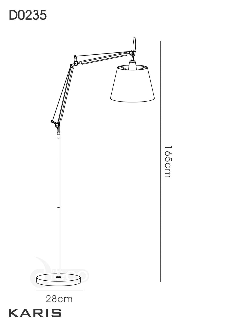 Deco Karis Adjustable Floor Lamp 1 Light E27 Silver/Polished Chrome c/w Cream Pearl Shade • D0235