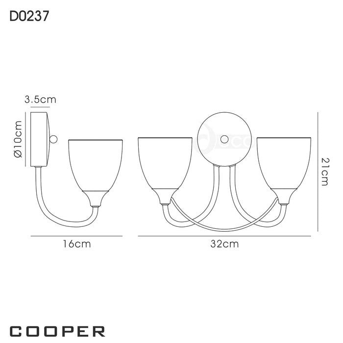 Deco Cooper Wall Lamp 2 Light E14 Satin Nickel/Opal Glass • D0237