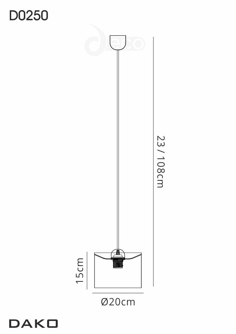 Deco Dako Black Pendant 1 Light E27 With 200 x 150mm Metallic Chrome Finish Cylinder Shade, c/w Ceiling Bracket • D0250