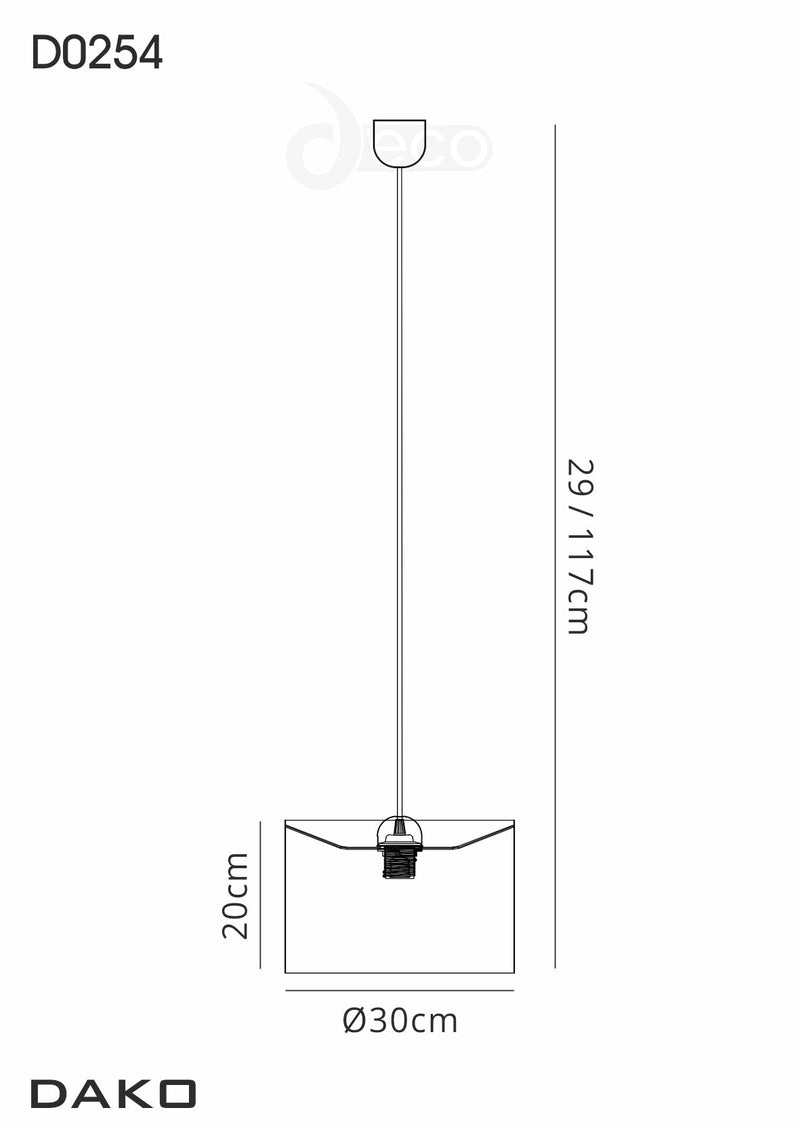 Deco Dako Black Pendant 1 Light E27 With 300 x 200mm Metallic Chrome Finish Cylinder Shade, c/w Ceiling Bracket • D0254
