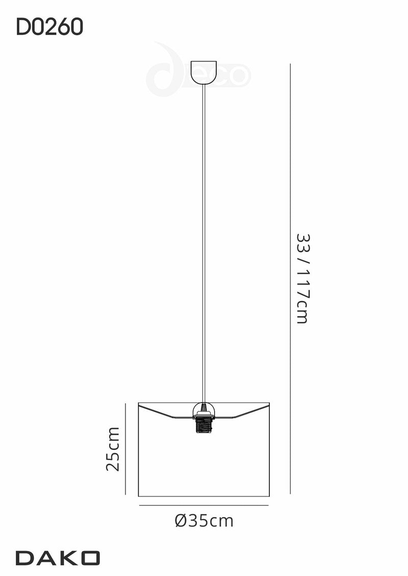 Deco Dako Black Pendant 1 Light E27 With 350 x 250mm Metallic Gun Metal Finish Cylinder Shade, c/w Ceiling Bracket • D0260