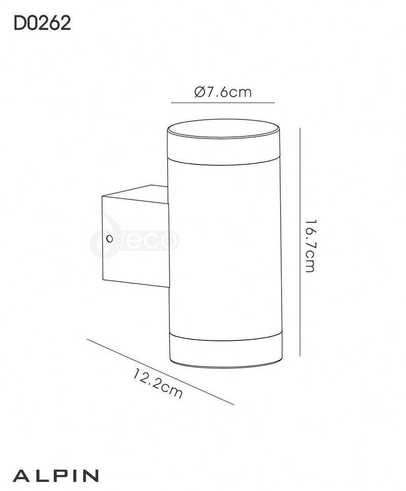 Deco Alpin Up & Downward Lighting Cylinder Wall Lamp, 2x4W LED IP44, Ext/Interior, 4000K, Stainless Steel /Frosted Polycarbonate Diffuser • D0262