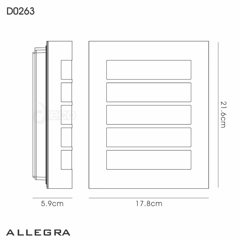 Deco Allegra Flush Wall Lamp 216mm x 178mm With Rectangular Slot Cover, 14W LED IP44, Ext/Interior, 4000K, Stainless Steel /Frosted PC Diffuser • D0263