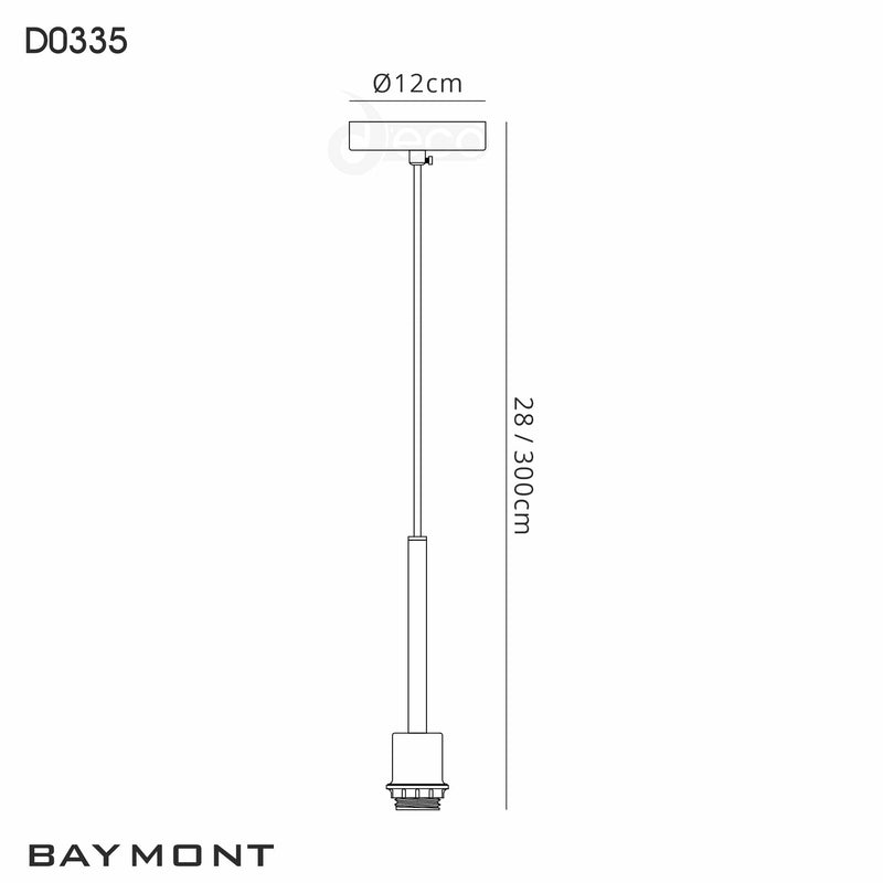Deco Baymont Satin Nickel 1 Light E27 Universal 3m Single Pendant, Suitable For A Vast Selection Of Shades • D0335