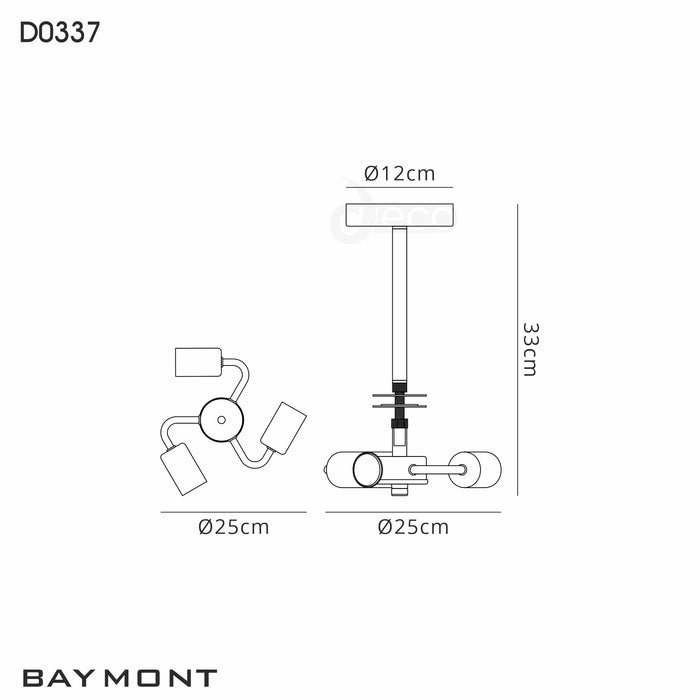 Deco Baymont Antique Brass 3 Light E27 Universal Semi Ceiling Fixture, Suitable For A Vast Selection Of Shades • D0337