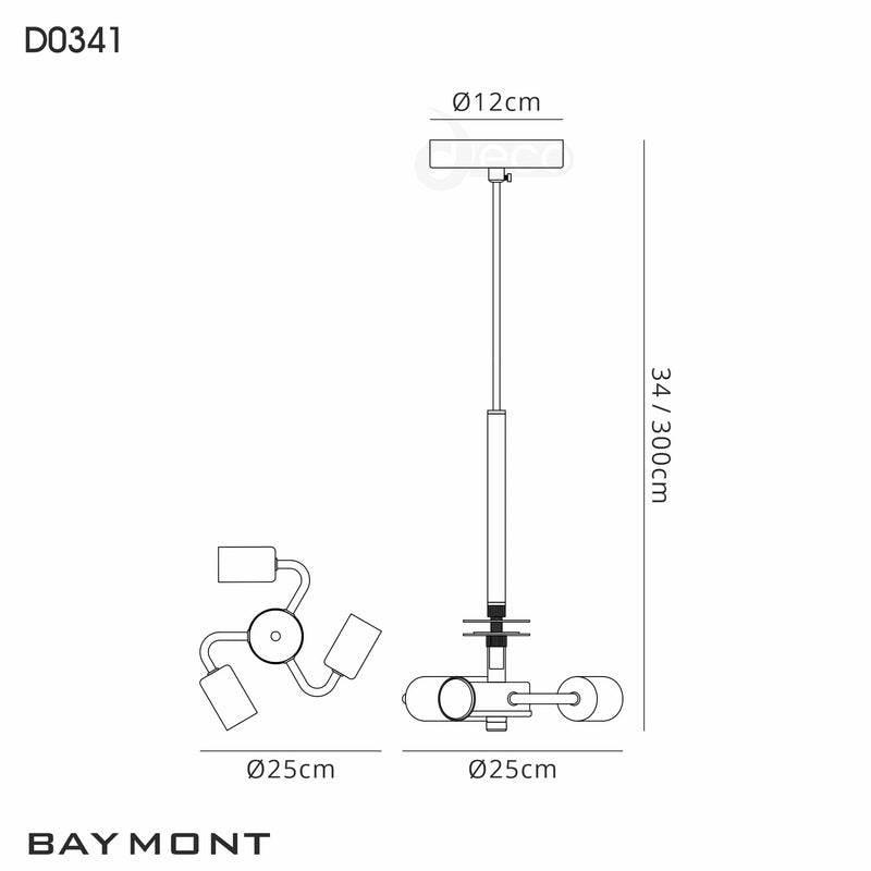Deco Baymont Satin Nickel 3m 3 Light E27 Universal Single Pendant, Suitable For A Vast Selection Of Shades • D0341