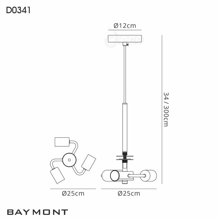 Deco Baymont Satin Nickel 3m 3 Light E27 Universal Single Pendant, Suitable For A Vast Selection Of Shades • D0341