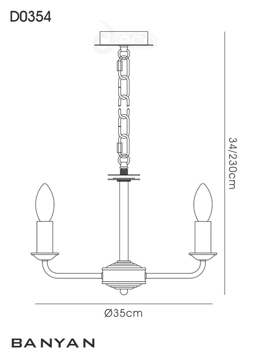 Deco Banyan 3 Light Multi Arm Pendant Without Shade, c/w 2m Chain, E14 Polished Chrome • D0354