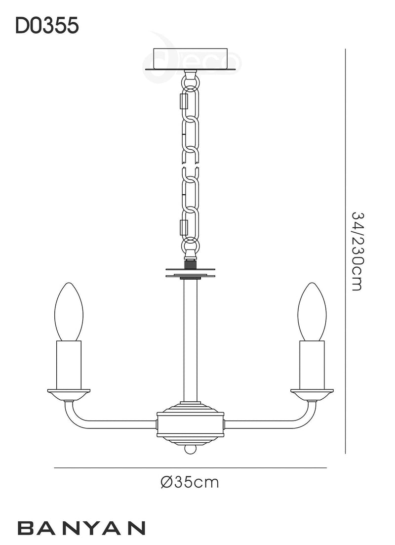 Deco Banyan 3 Light Multi Arm Pendant Without Shade, c/w 2m Chain, E14 Antique Brass • D0355