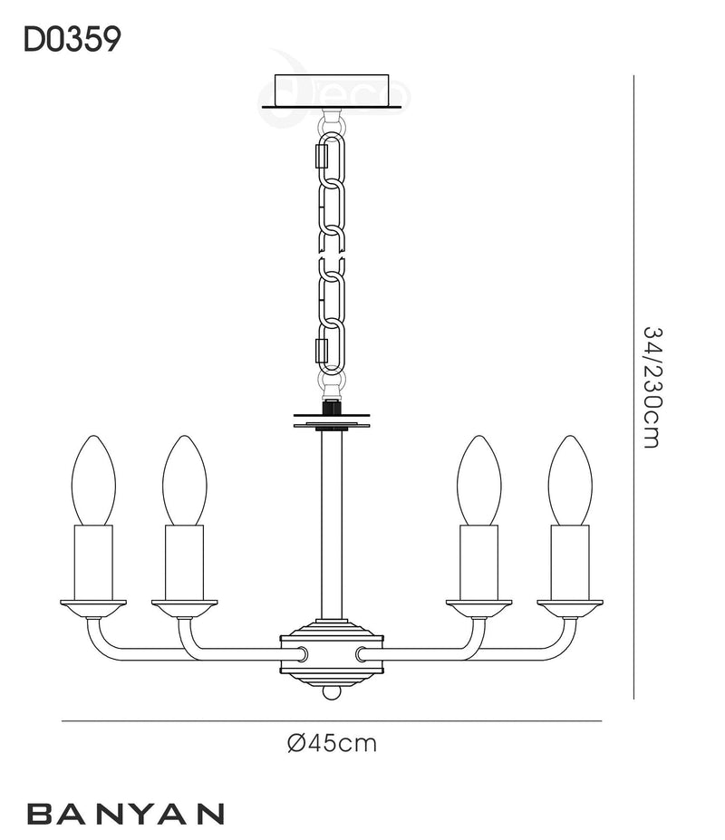 Deco Banyan 5 Light Multi Arm Pendant Without Shade, c/w 2m Chain, E14 Satin Nickel • D0359