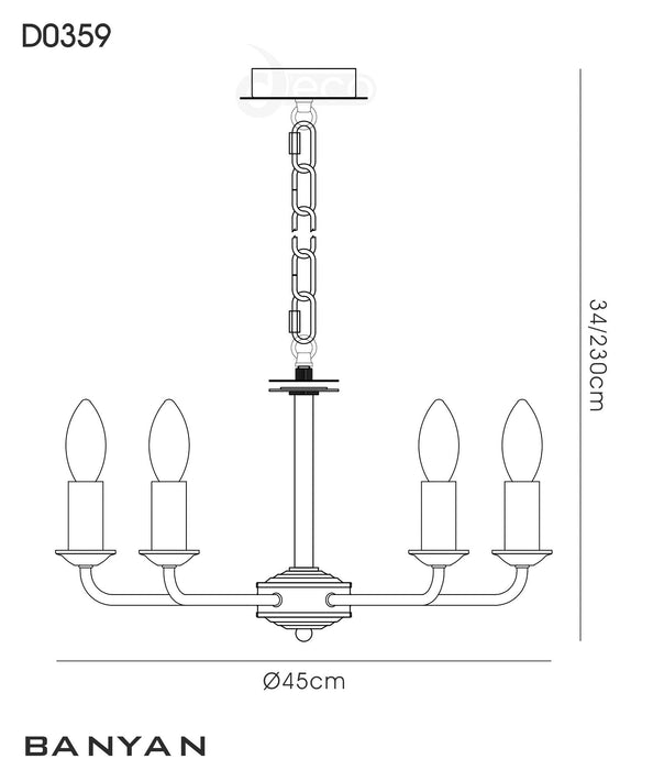 Deco Banyan 5 Light Multi Arm Pendant Without Shade, c/w 2m Chain, E14 Satin Nickel • D0359