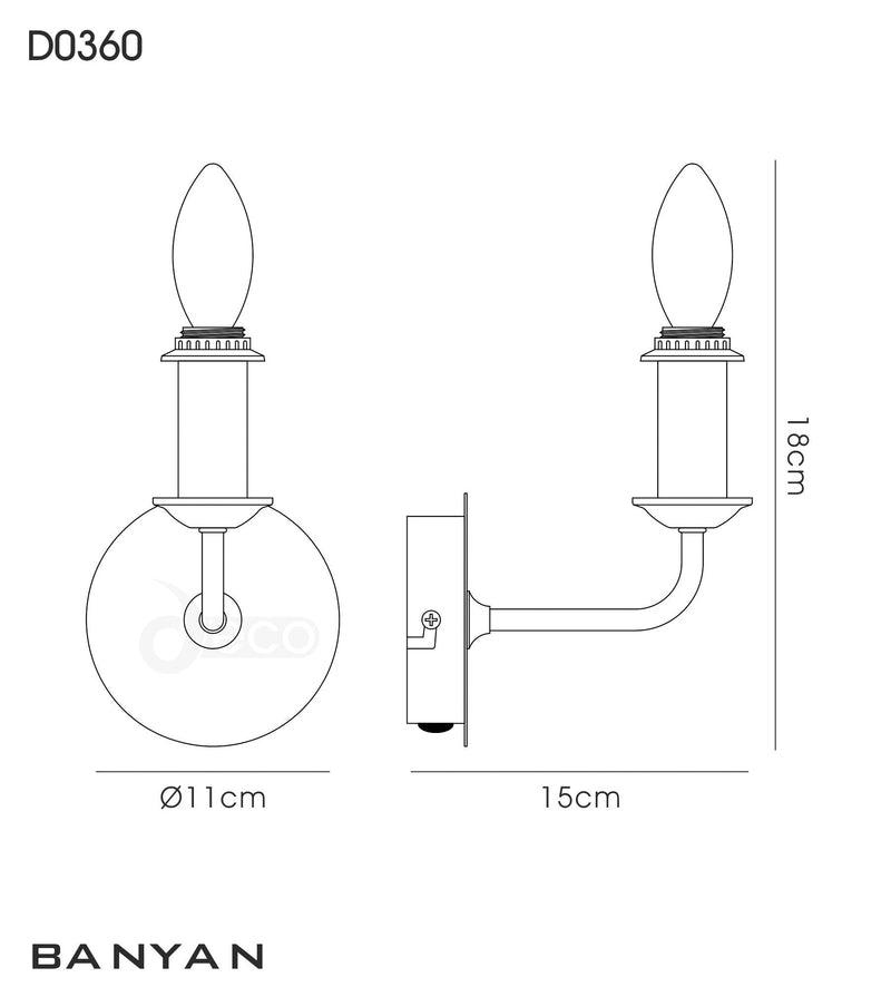 Deco Banyan 1 Light Switched Wall Lamp Without Shade, E14 Polished Chrome • D0360