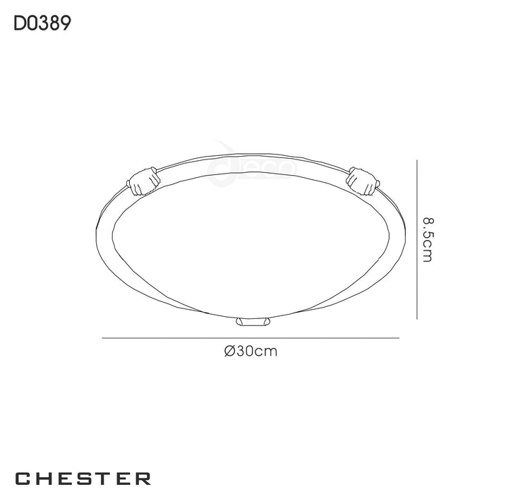 Deco Chester 2 Light E27 Flush Ceiling 300mm Round, Polished Chrome With Frosted Alabaster Glass • D0389