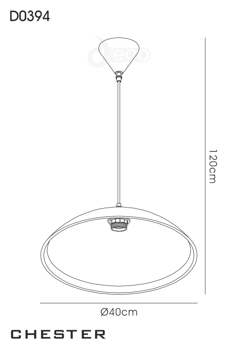 Deco Chester 1 Light E27 Pendant, Frosted Alabaster Glass With White Suspension Kit • D0394