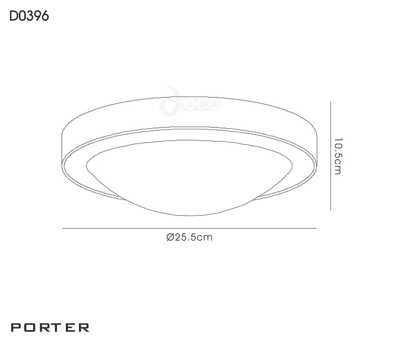 Deco Porter IP44 1 Light E27 Medium Flush Ceiling Light, Satin Nickel With Opal White Glass • D0396