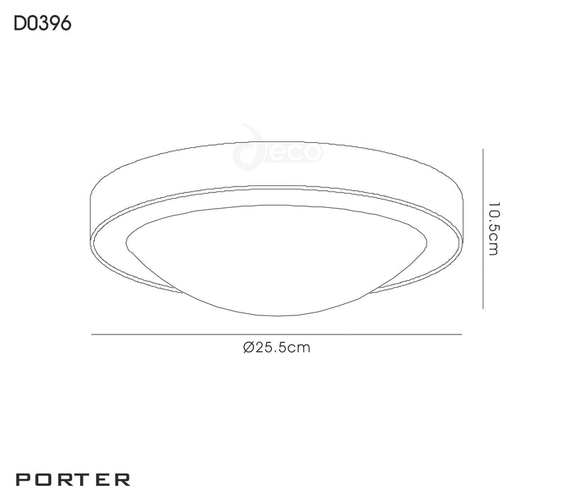 Deco Porter IP44 1 Light E27 Medium Flush Ceiling Light, Satin Nickel With Opal White Glass • D0396