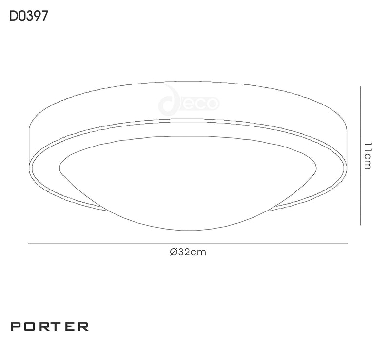 Deco Porter IP44 2 Light E27 Large Flush Ceiling Light, Satin Nickel With Opal White Glass • D0397