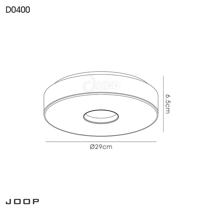 Deco Joop IP44 12W LED Small Flush Ceiling Light, 4000K 1000lm CRI80, Polished Chrome With White Acrylic Diffuser • D0400