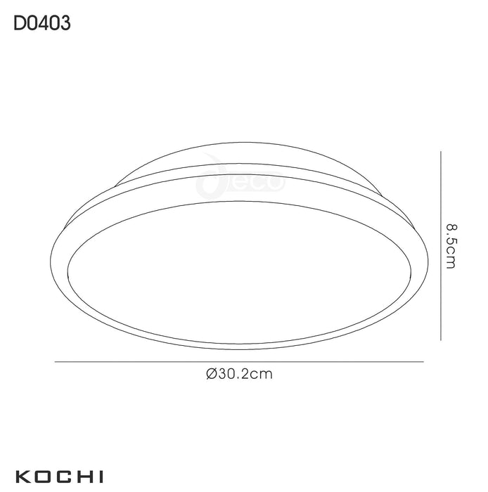 Deco Kochi IP44 12W LED Flush Ceiling Light, 4000K 840lm CRI80, Polished Chrome Trim With Opal Glass • D0403