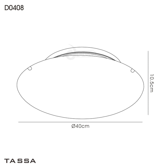 Deco Tassa 18W LED Medium Flush Ceiling Light, 400mm Round, 4000K 1500lm CRI80, Sunray Pattern Glass With Polished Chrome Detail • D0408