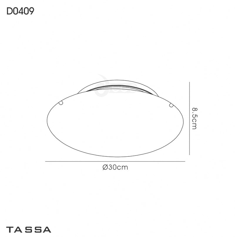 Deco Tassa 12W LED Small Flush Ceiling Light, 300mm Round, 4000K 950lm CRI80, Random Line Pattern Glass With Polished Chrome Detail • D0409