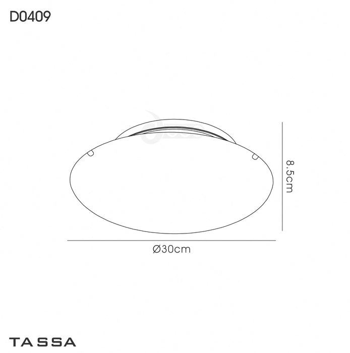 Deco Tassa 12W LED Small Flush Ceiling Light, 300mm Round, 4000K 950lm CRI80, Random Line Pattern Glass With Polished Chrome Detail • D0409