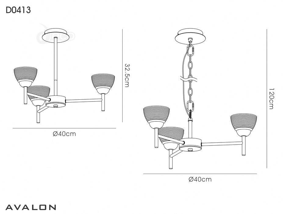 Deco Avalon Ceiling 3 Light G9 Pendant/Semi Ceiling, Polished Chrome With Clear Prismatic Glass • D0413