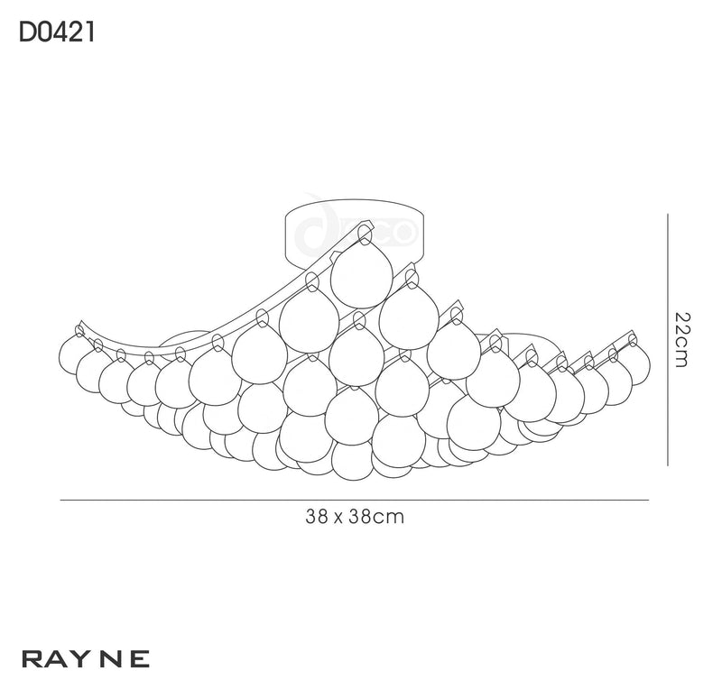 Deco Rayne Flush Square Square Ceiling Lamp With Acrylic Spheres, 4 Light E14 Polished Chrome Finish • D0421