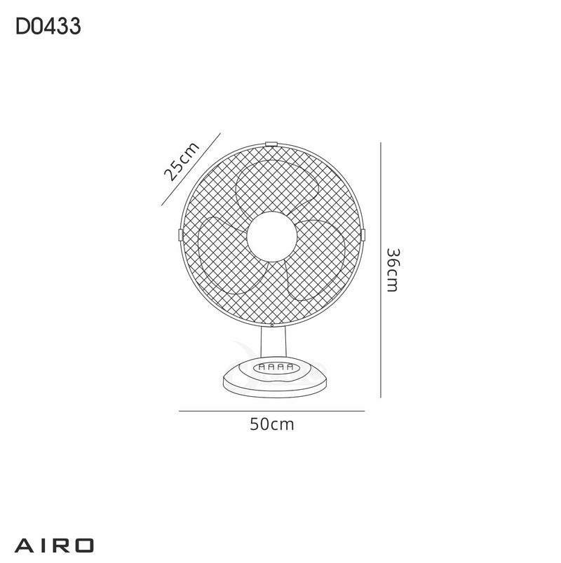 Deco Airo 40W 12", 3 Speed Oscillating Desk Fan, White • D0433