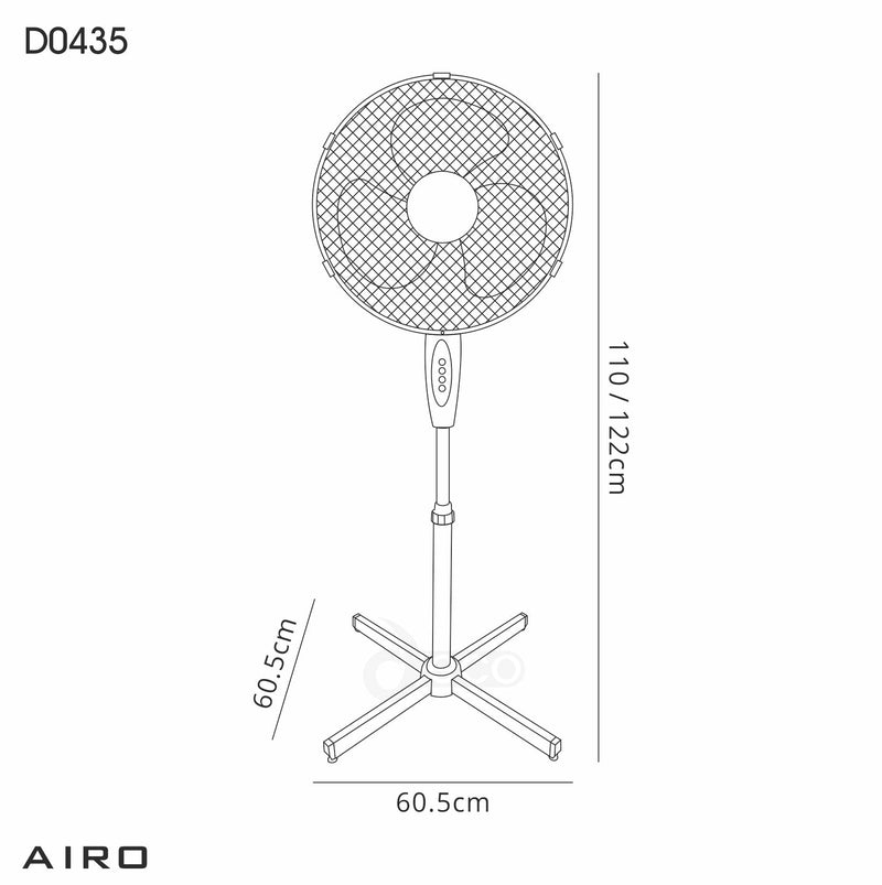 Deco Airo 45W 16", 3 Speed Oscillating Pedestal Fan, White • D0435
