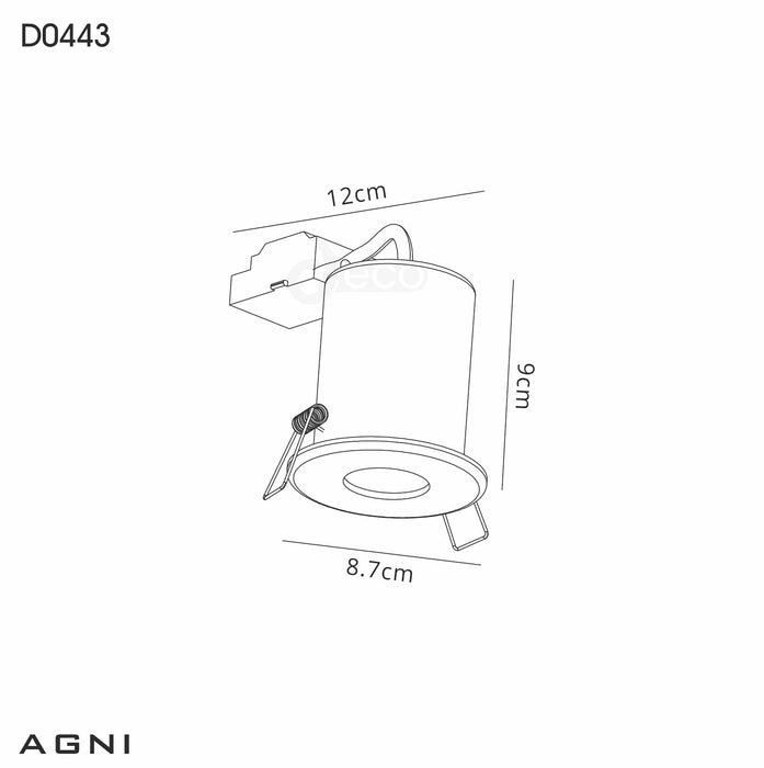 Deco Agni GU10 Fixed Fire Rated Downlight, White, IP65, Cut Out: 75mm • D0443