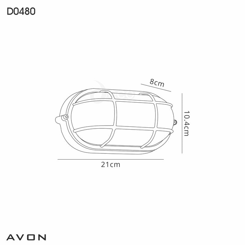 Deco Avon Oval Wall/Ceiling Lamp, 1 Light E27, IP44, Black/Glass • D0480