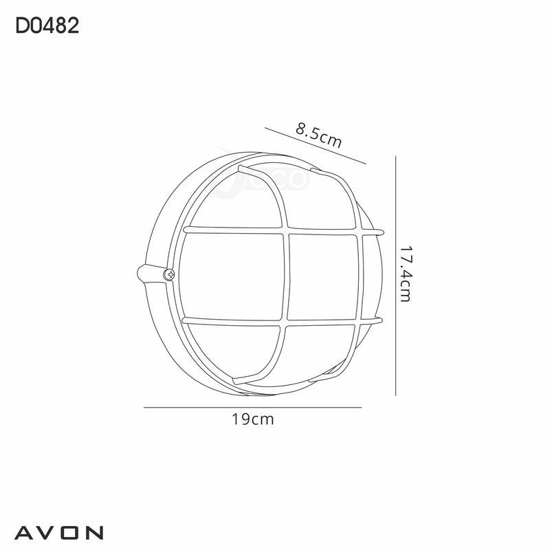 Deco Avon Round Wall/Ceiling Lamp, 1 Light E27, IP44, Black/Glass • D0482