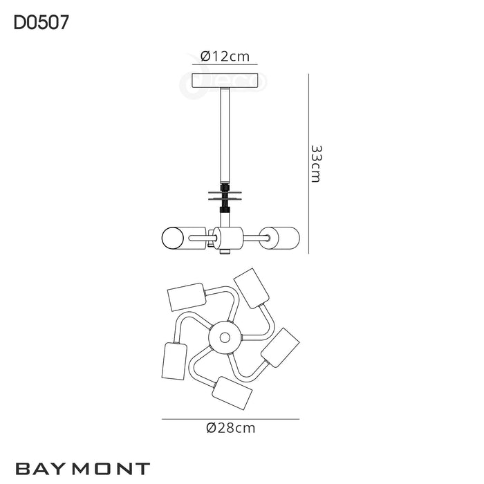 Deco Baymont Antique Brass 5 Light E27 Universal Semi Ceiling Fixture, Suitable For A Vast Selection Of Shades • D0507