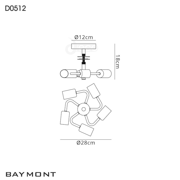 Deco Baymont Polished Chrome 5 Light E27 Universal Drop Flush Ceiling Fixture, Suitable For A Vast Selection Of Shades • D0512